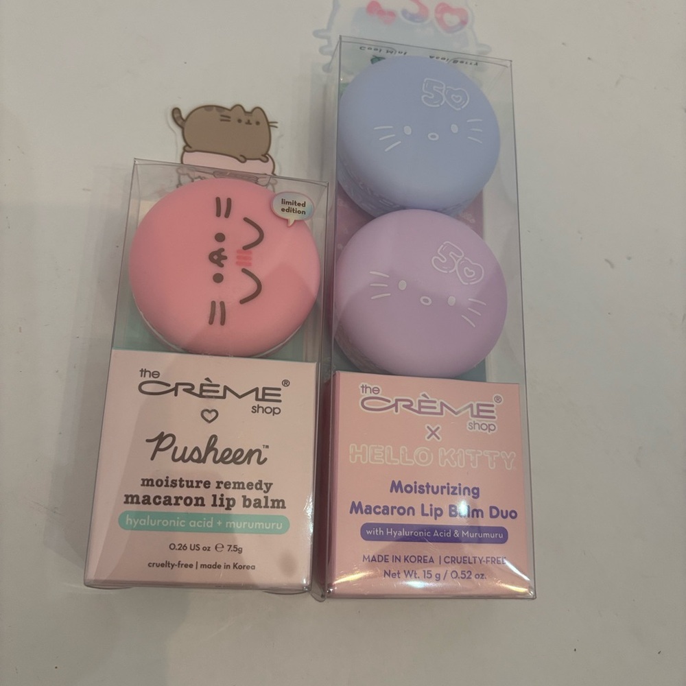The Crème Shop Pusheen and Hello Kitty Lip Balm Set-3 Flavors-New